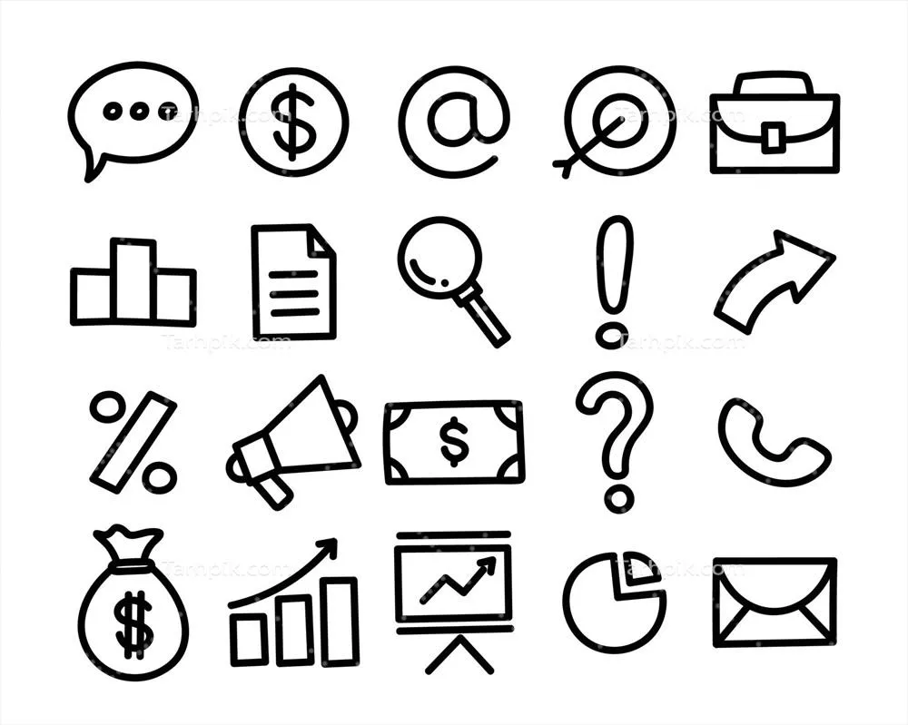 وکتور آیکون ساده و دست‌کشیده کسب‌وکار و مالی با طراحی خطوط