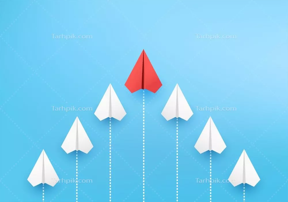 وکتور مفهوم تجاری مینیمالیستی با گروهی از هواپیماهای کاغذی در یک جهت