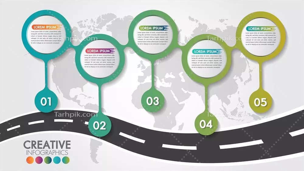 وکتور نقشه راه طراحی اینفوگرافیک کسب و کار با ۵ مرحله و گزینه برای ارائه فرآیند