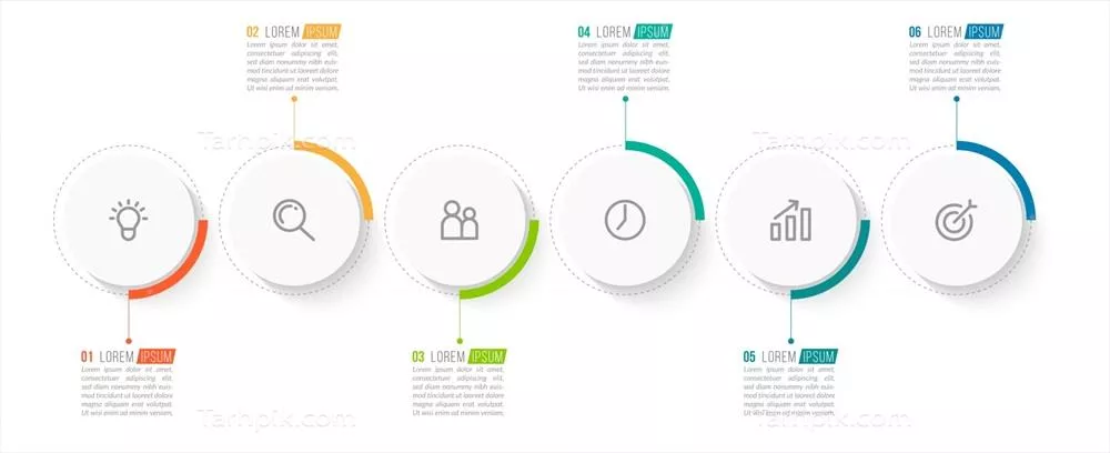 وکتور اینفوگرافیک فرآیند کسب و کار با ۶ مرحله کلیدی و مفصل