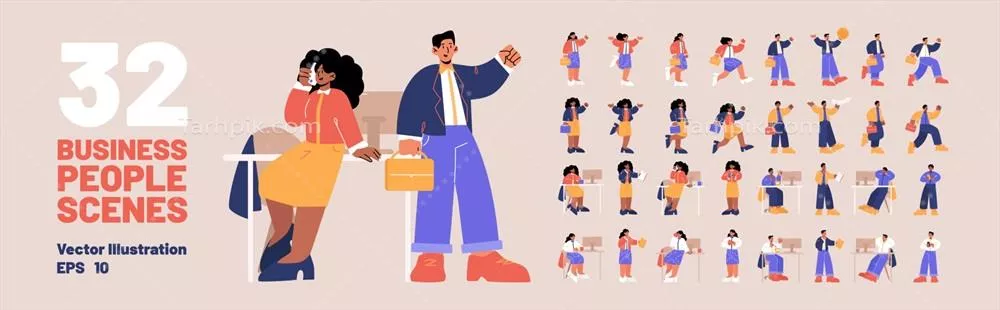 وکتور صحنههای متنوع محیط کار برای مدیران و کارمندان اداری در دنیای کسبوکار