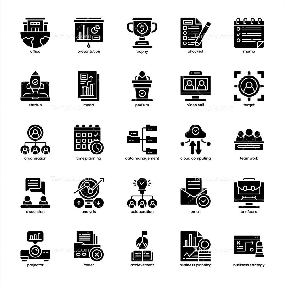 وکتور بسته آیکونهای برنامهریزی کسبوکار برای طراحی لوگوی وبسایت شما