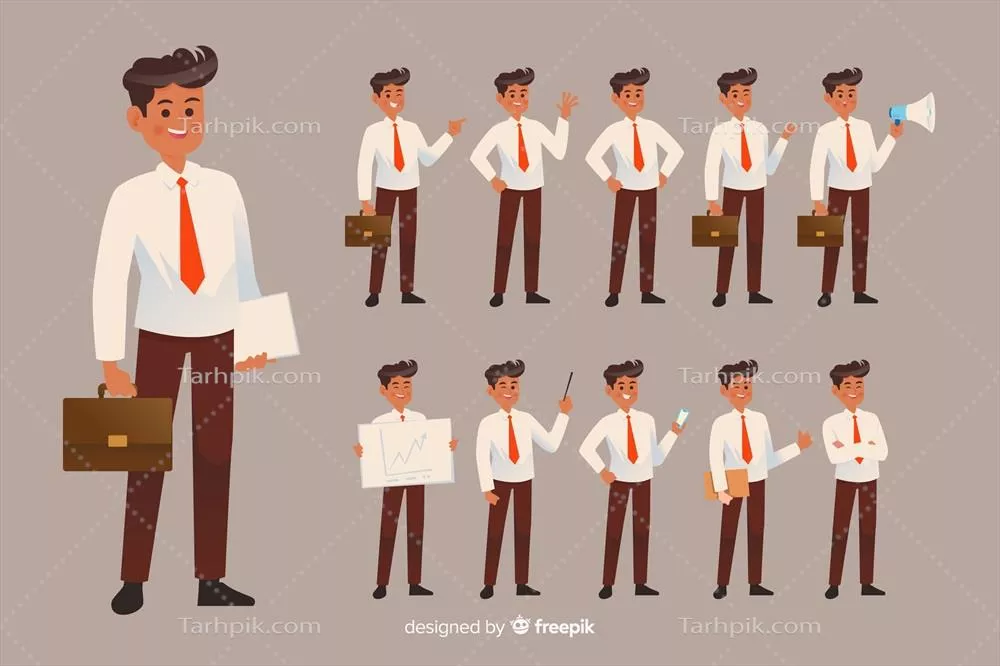 شخصیت تجاری در حین انجام فعالیتهای مختلف - وکتور