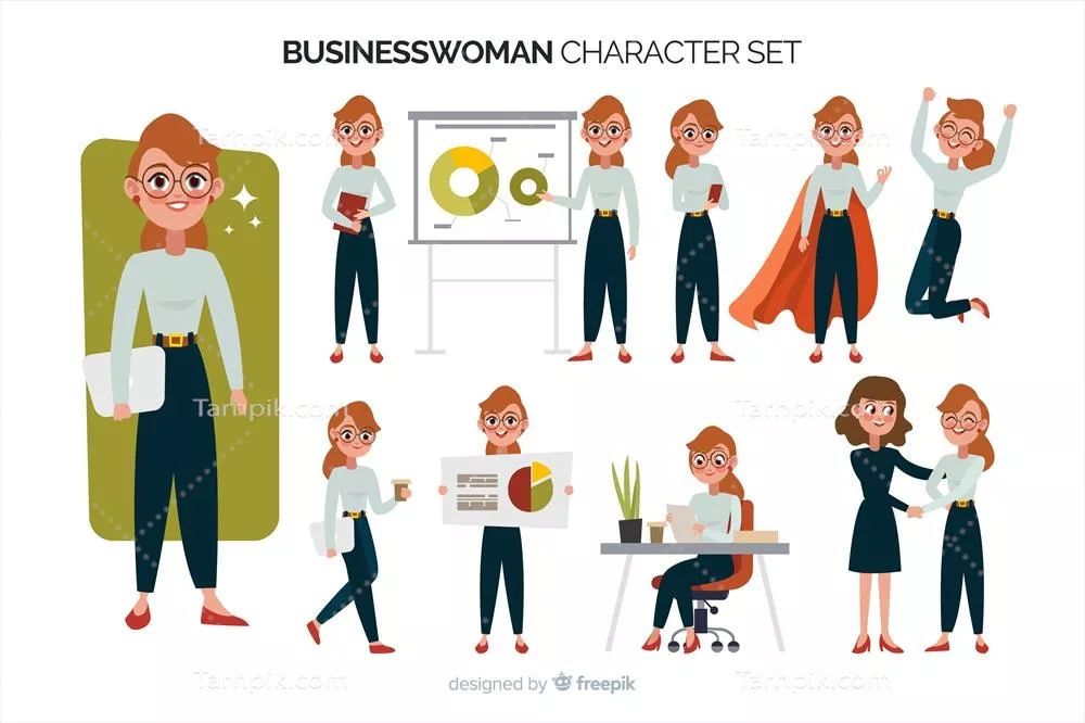 مجموعه شخصیتهای بیزنسوومن به صورت وکتور برای طراحیهای گرافیکی