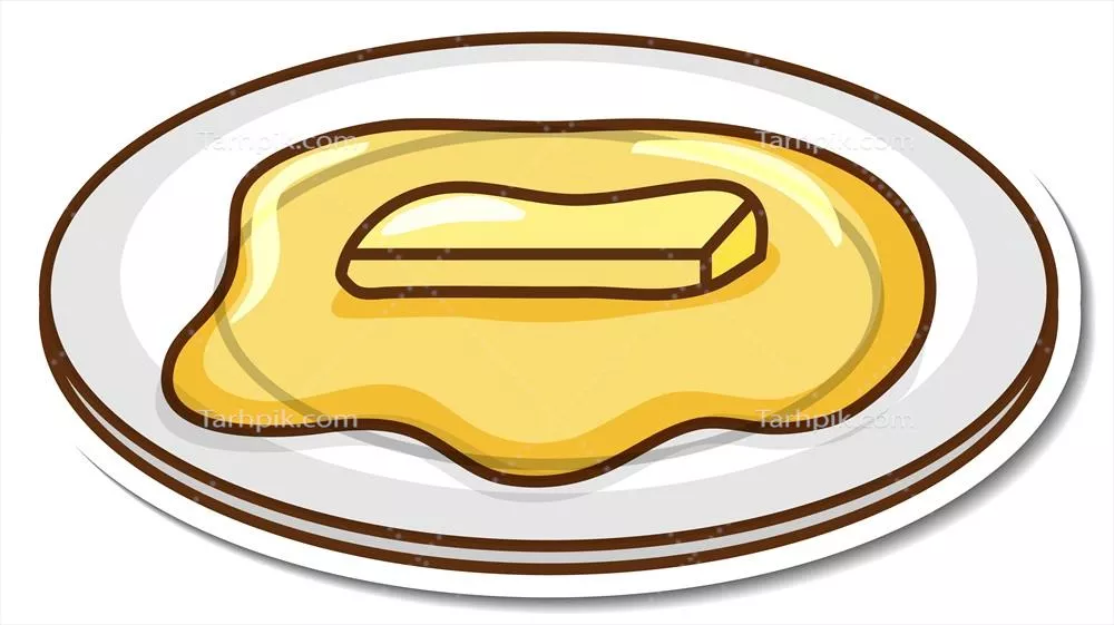 وکتور استیکر کارتونی بشقاب دارای کره ذوب شده بر روی آن