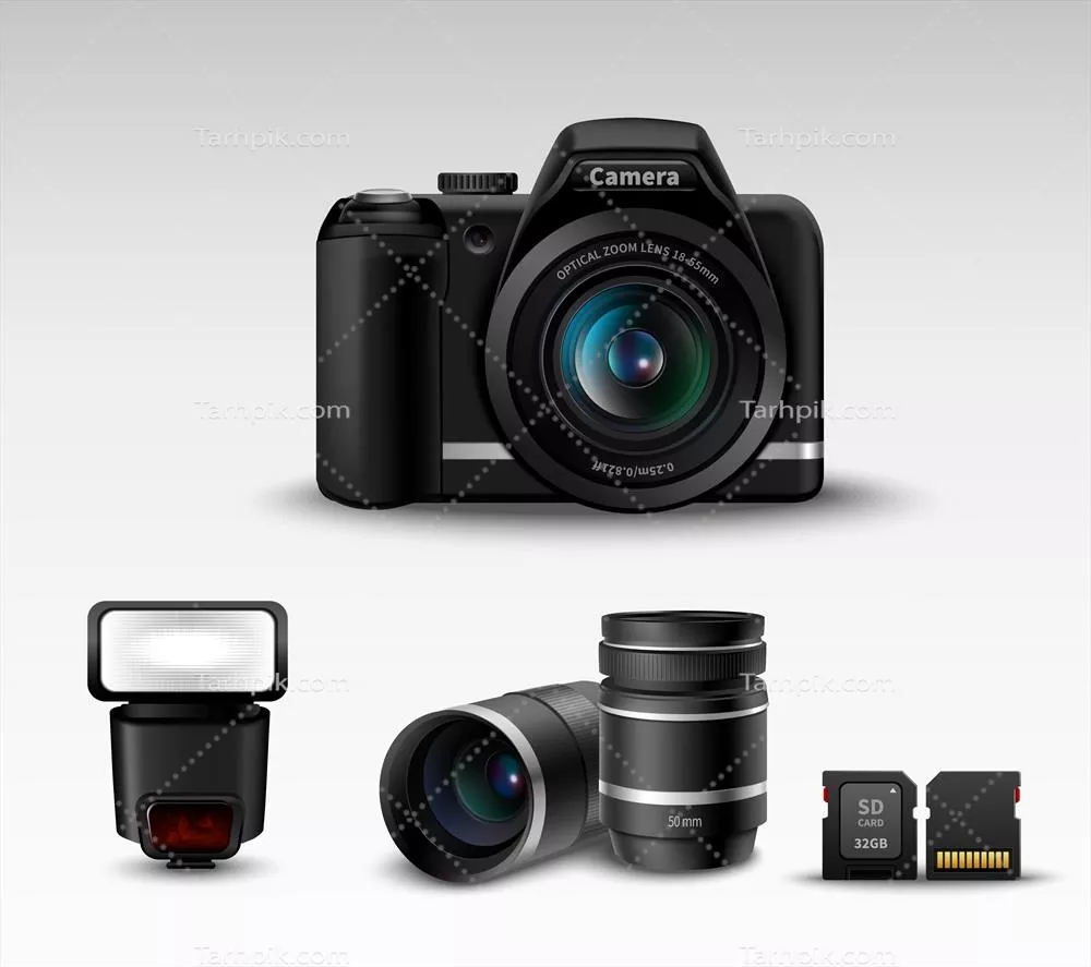 گرافیک وکتوری لوازم جانبی دوربین با جزئیات شگفتانگیز