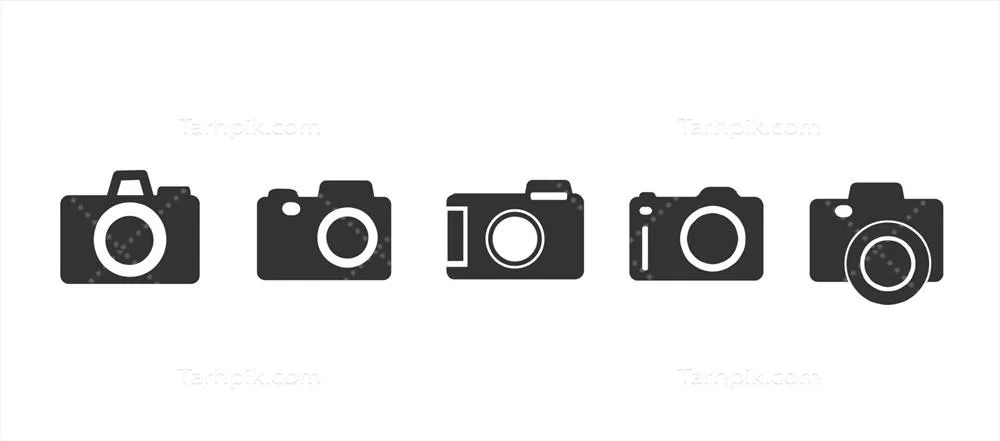 وکتور آیکون دوربین در رنگ‌های سیاه و سفید با طراحی مدرن و جذاب