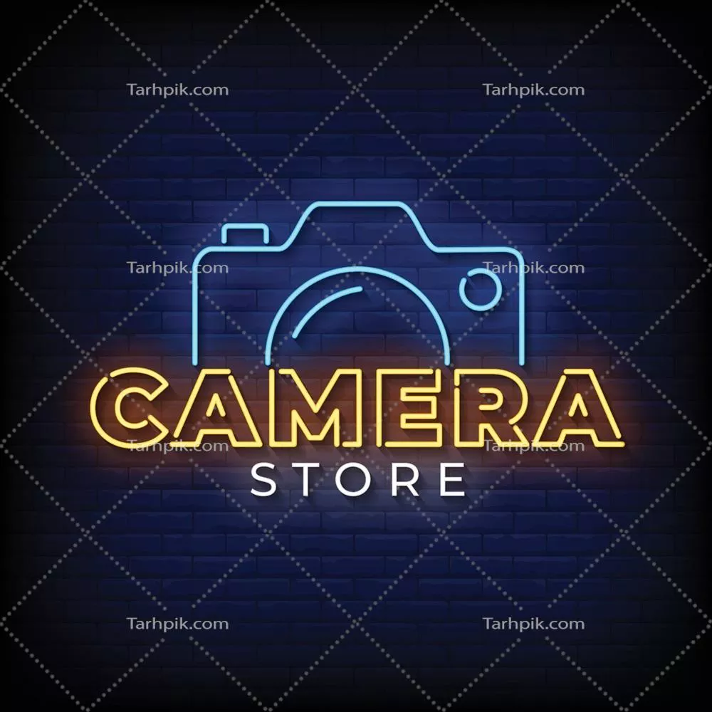 طرح وکتوری متن با سبک تابلو نئون مخصوص فروشگاه دوربین