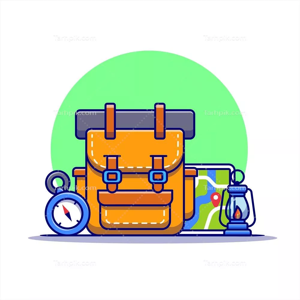 وکتور نماد کاریکاتوری تجهیزات کمپینگ و کوهنوردی در طبیعت و تفریح