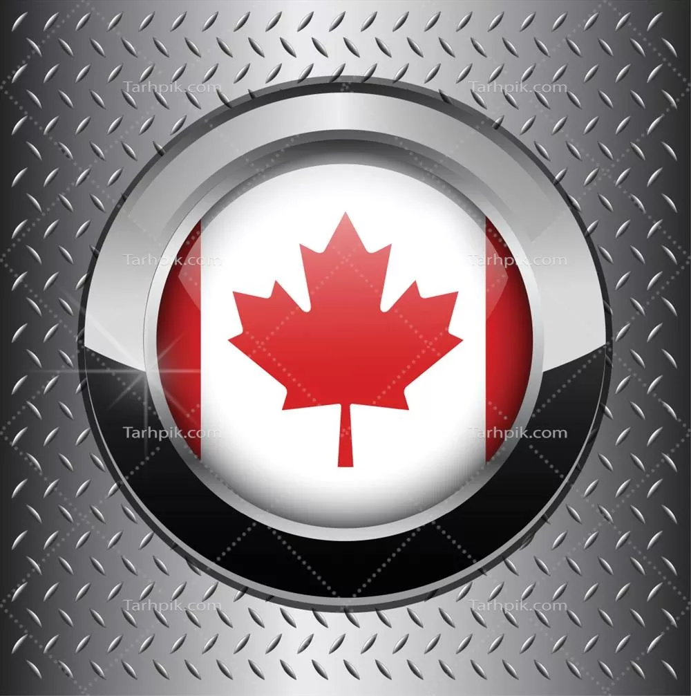 وکتور دکمه پرچم کانادا بر روی پسزمینه فلزی با کیفیت بالا