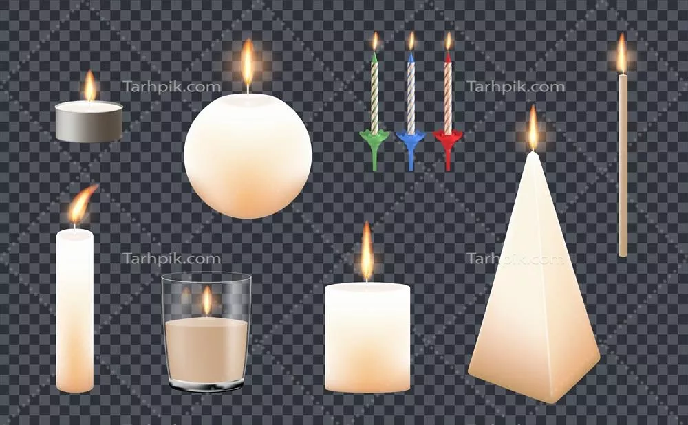 ست شمعهای واقعنگارانه و وکتوری برای طراحی و تزئینات