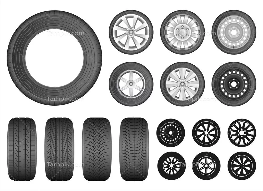 مجموعه طراحی وکتور لاستیک ماشین بر روی پسزمینه سفید