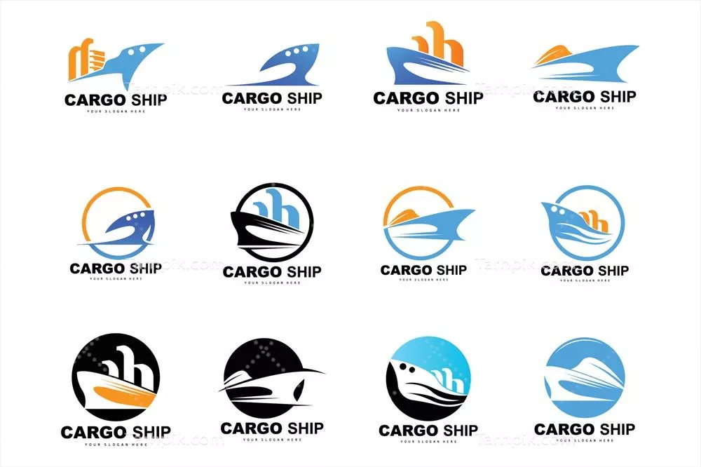 طراحی لوگوی کشتی باری با سرعت بالا و قایق بادبانی به صورت وکتور