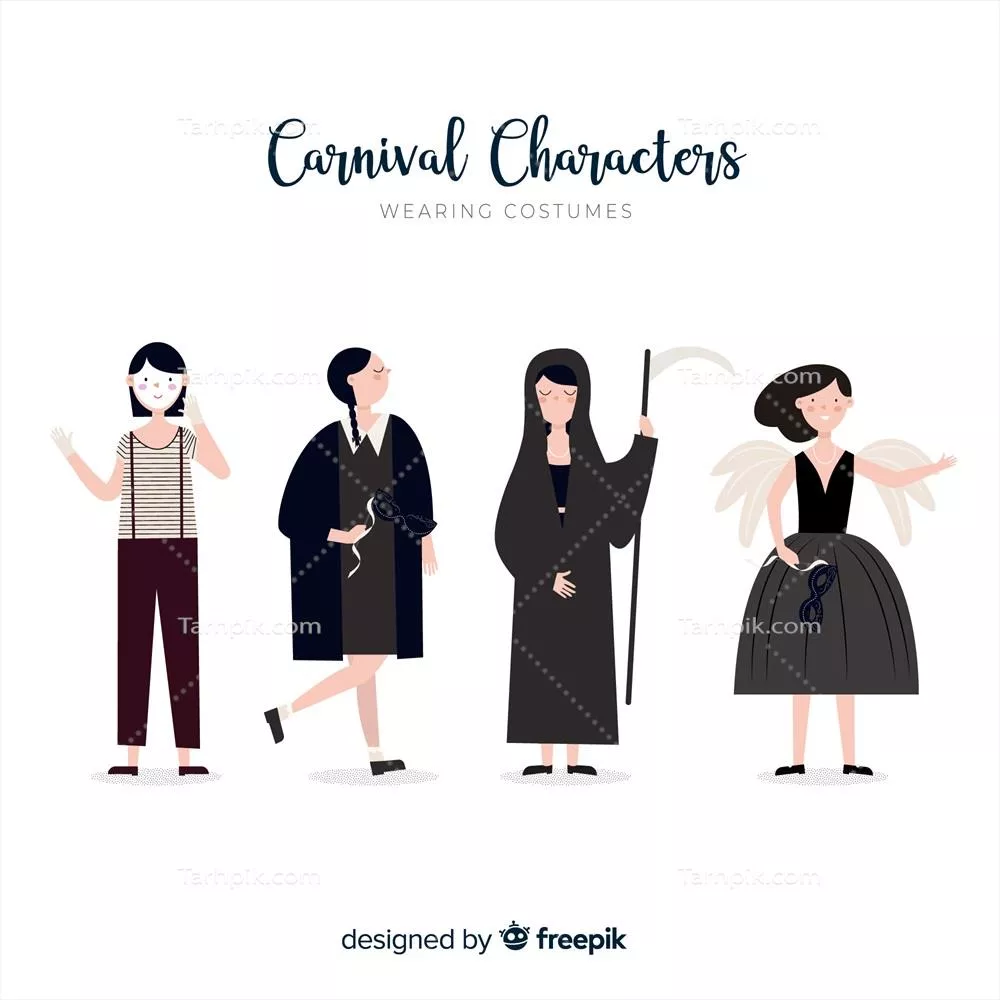 شخصیتهای کارناوال در حال پوشیدن لباسهای فانتزی - وکتور زیبا