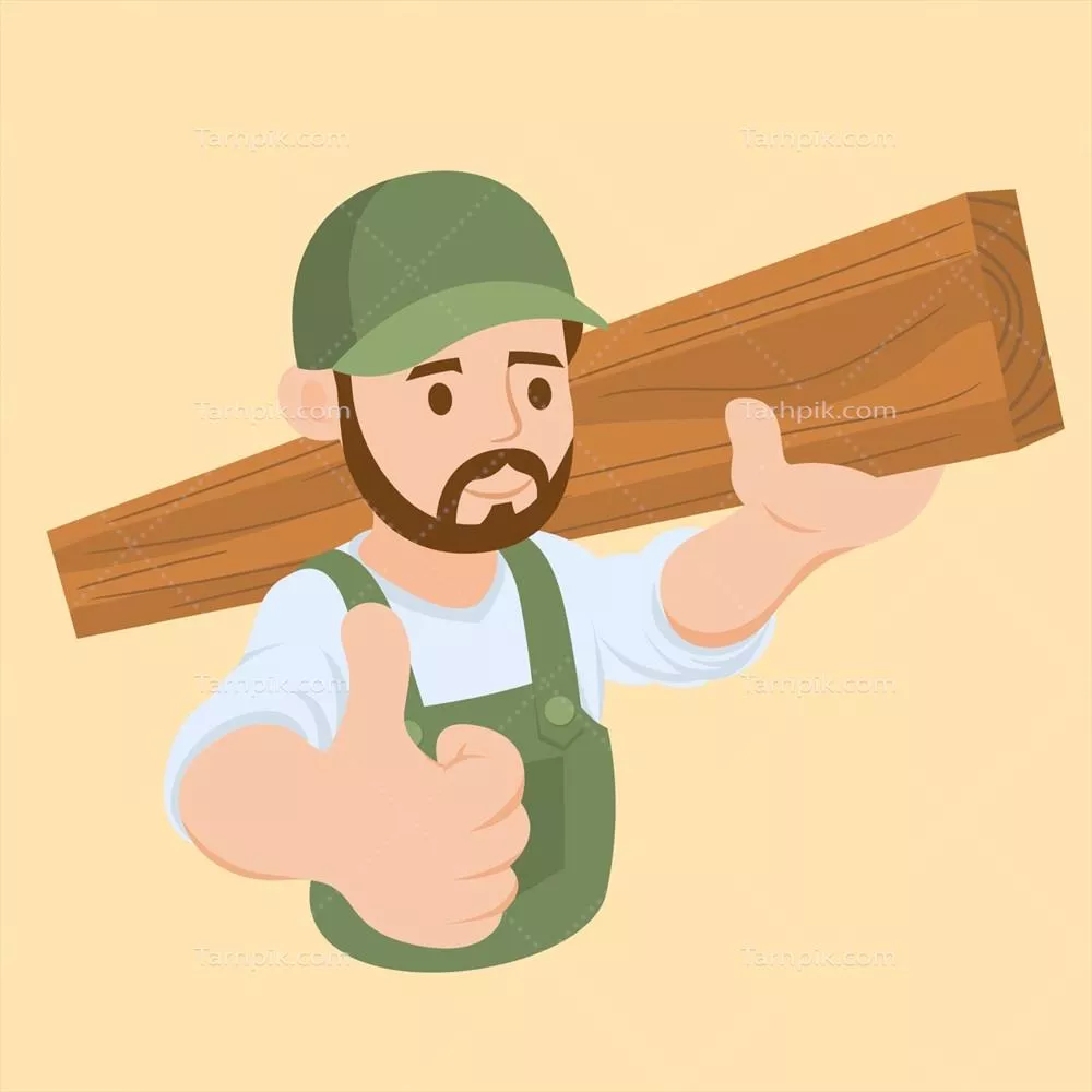 وکتور نجار در حال بلند کردن یک تیر چوبی برای ساخت و ساز