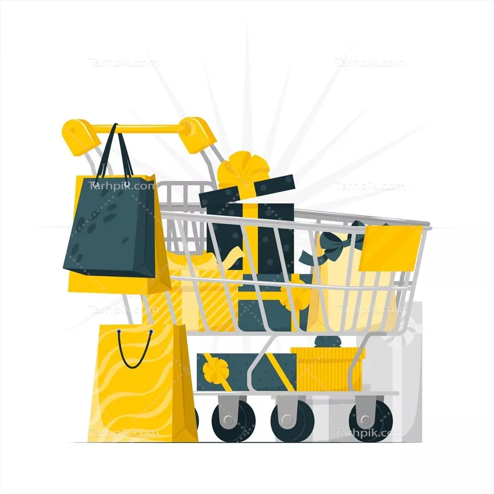 تصویر وکتور مفهوم سبد خرید با کیسهها و هدیهها در طراحی مدرن