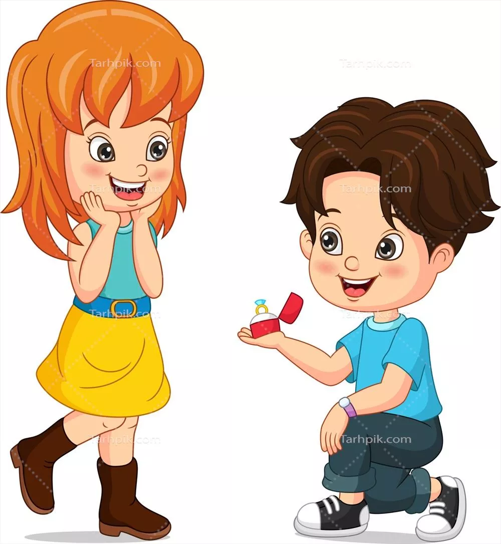 وکتور کاریکاتور پسری که حلقه نامزدی را به دختر مورد علاقهاش تقدیم میکند