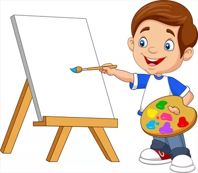 وکتور تصویر کارتونی پسربچه در حال نقاشی بر روی پس‌زمینه سفید