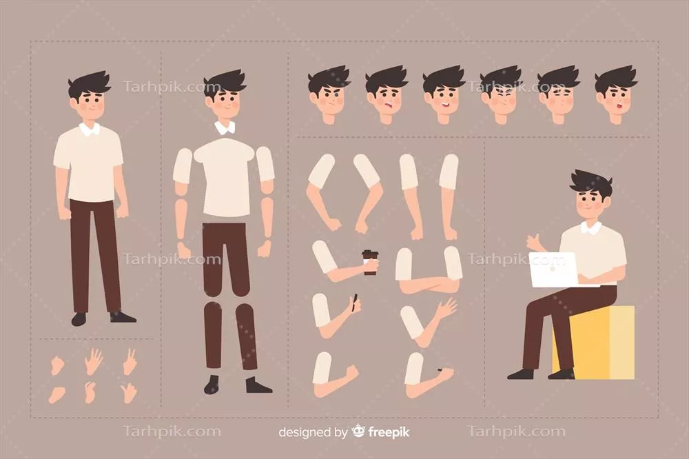 طراحی حرکتی کاراکتر کارتون با استفاده از وکتور (14 حالت حرکتی)