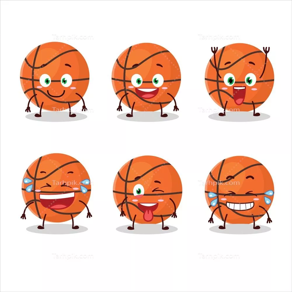 وکتور شخصیت کارتونی بسکتبالی با ابراز خوشحالی و لبخند دلنشین