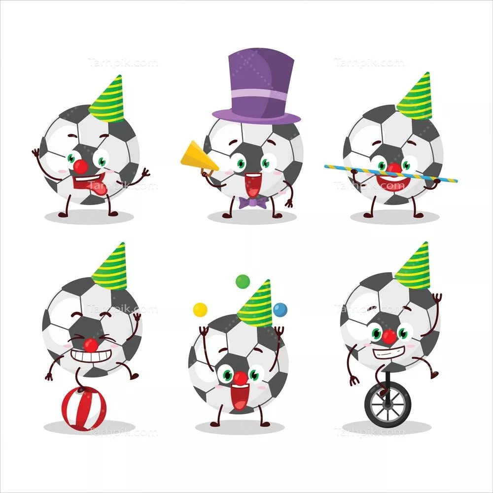 وکتور شخصیت کارتونی از توپ فوتبال در نمایش های مختلف سیرک