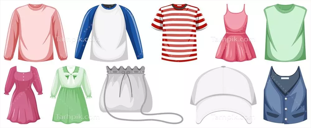 وکتور تصویرسازی ست لباس کارتون برای کودکان با طراحی جذاب و رنگارنگ