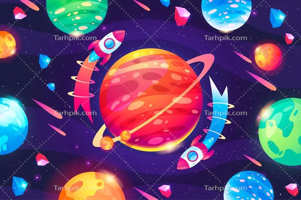 پسزمینه کهکشانی رنگارنگ کارتونی به صورت وکتور