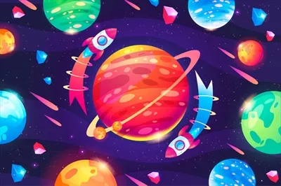 پسزمینه کهکشانی رنگارنگ کارتونی به صورت وکتور