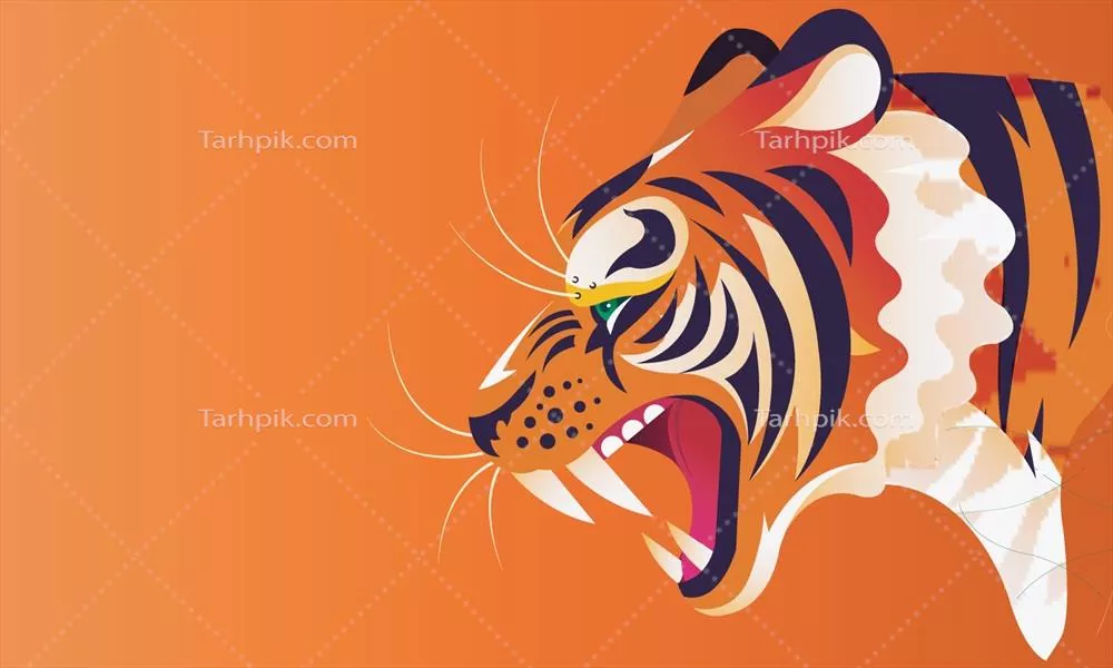 وکتور کارتون ببر عجیب و غریب با سبک گرافیکی مد روز و کاغذ دستساز