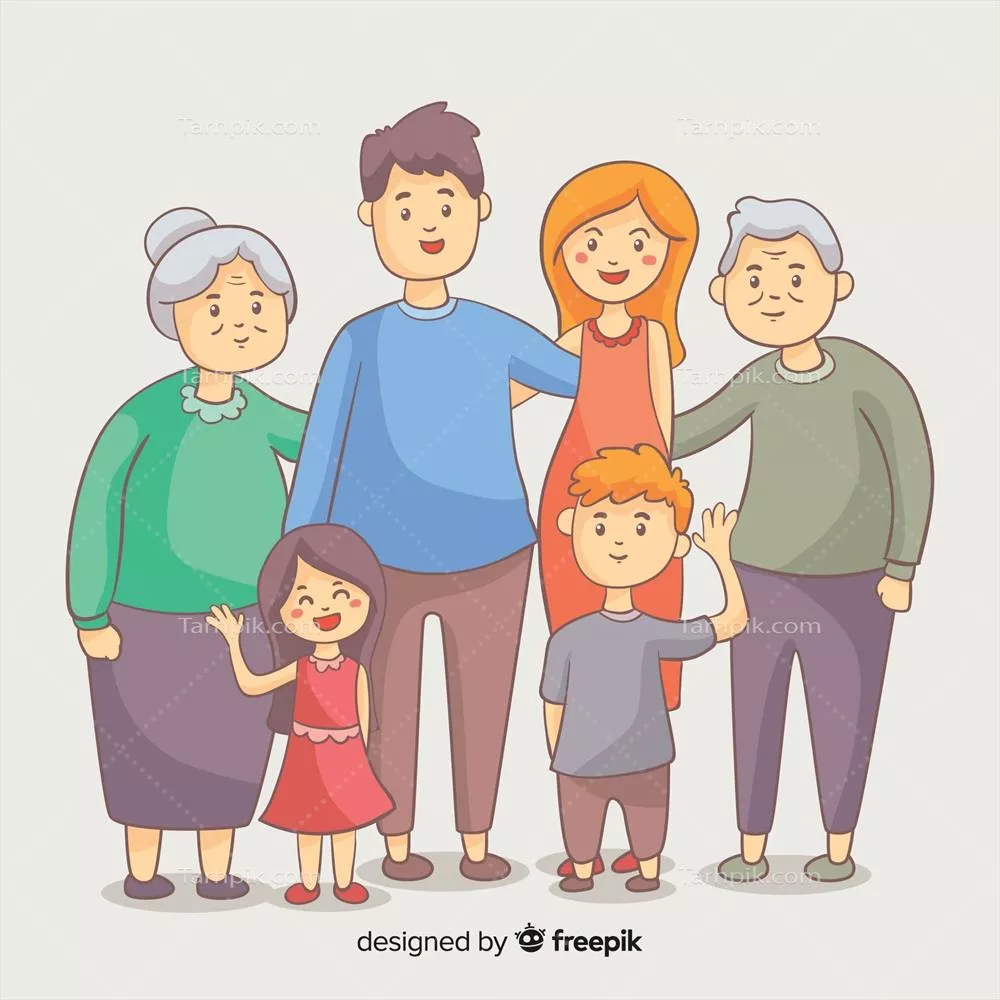 پرتره کارتون خانواده: طراحی و هنر دیجیتال در یک تصویر وکتور
