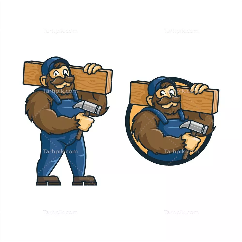تصویر وکتوری پدر کارگر چوب با میمون در انیمیشن