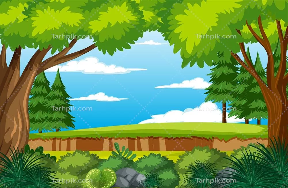 پسزمینه کارتونی جنگل با طراحی وکتور برای استفاده در پروژههای مختلف