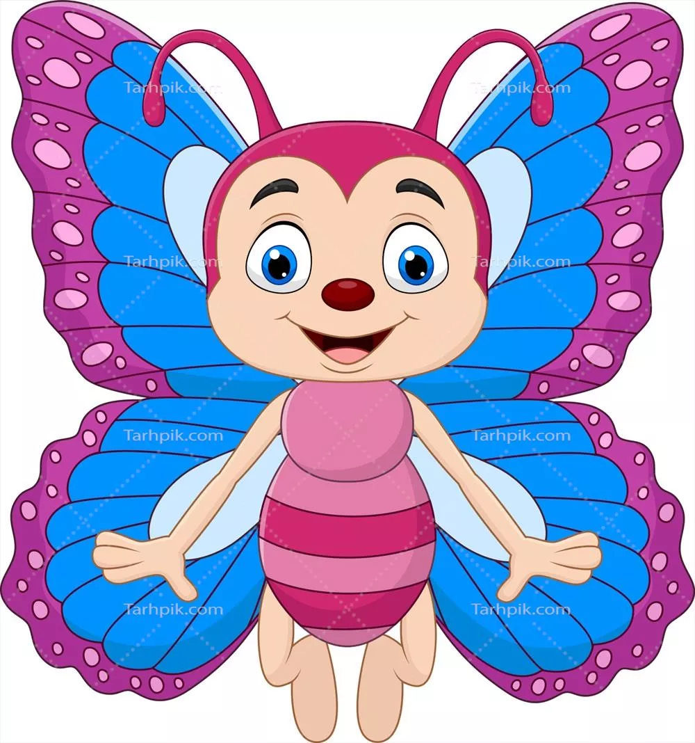 وکتور کارتون پروانه خنده‌دار و جذاب روی زمینه سفید