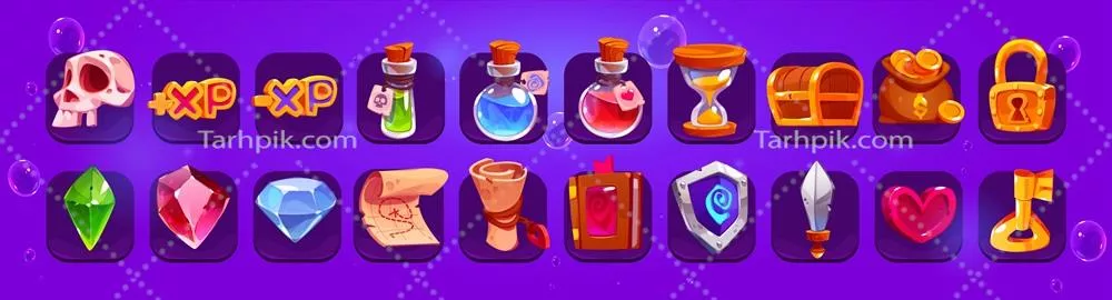 مجموعه گرافیکهای کارتونی و آیکونهای بازی به صورت وکتور