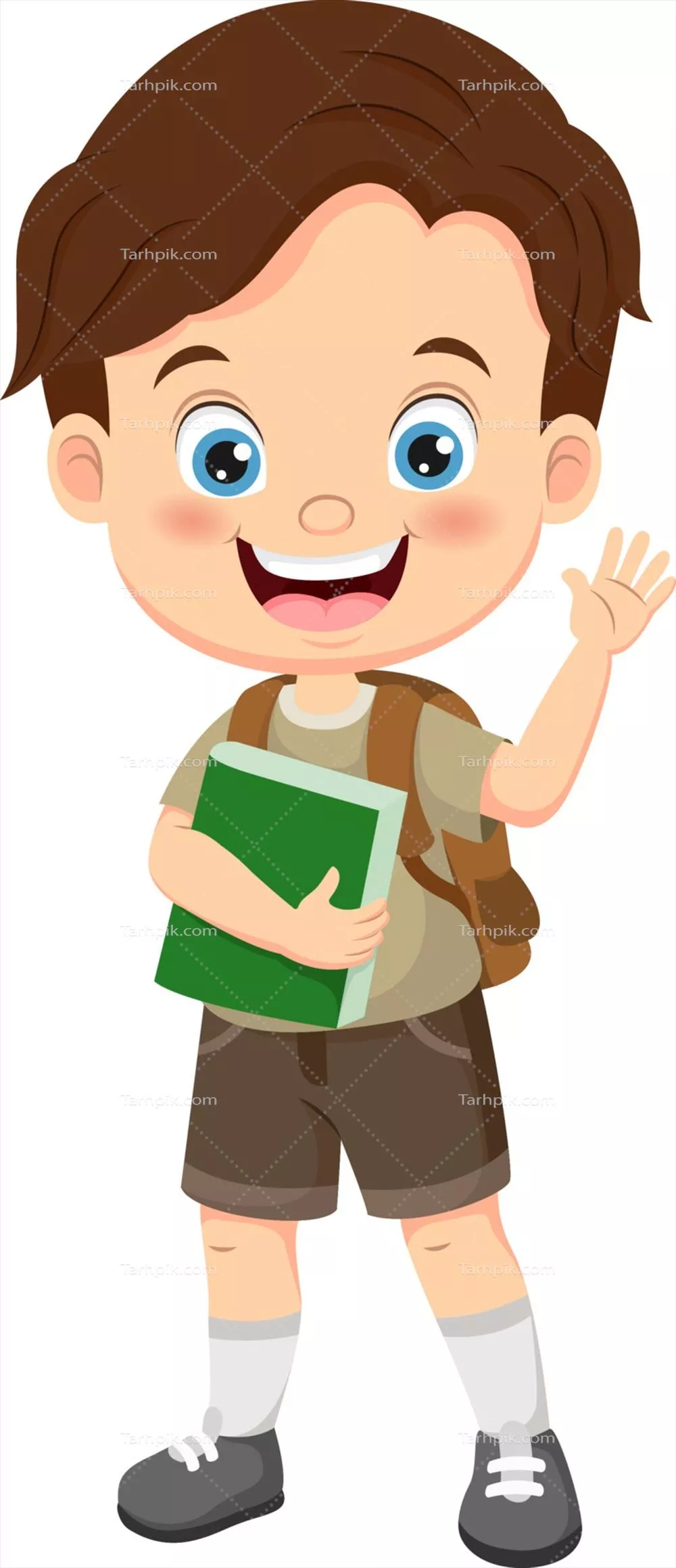 وکتور کارتون پسر کوچک مدرسه‌ ای که دست خود را تکان می‌ دهد