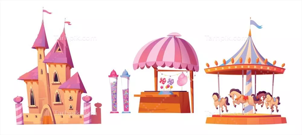 وکتور عناصر طراحی کارتونی پارک تفریحی برای سرگرمی و بازی بصری