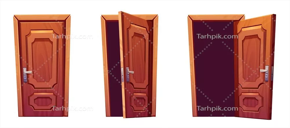 طراحی وکتور کلاسیک برای درب چوبی باز و بسته در کارتون