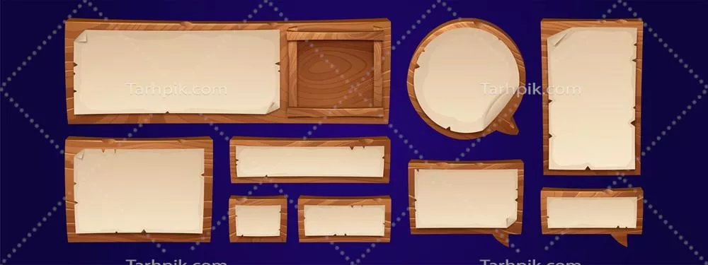 وکتور بسته کارتونی حباب های سخنرانی چوبی با پس زمینه برداری