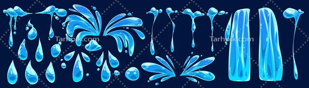 ست آیکونهای وکتور اشکهای آبی کارتونی - طراحی گرافیک مایع