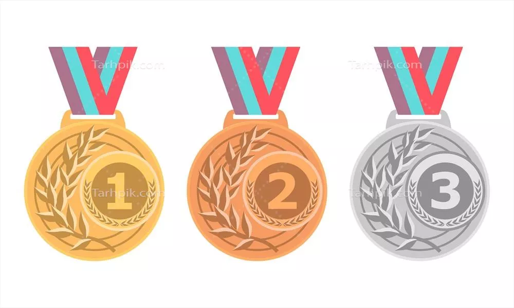 وکتور آیکون مجموعه مدالهای قهرمانی: طلا، نقره و برنز بر روی پسزمینه سفید