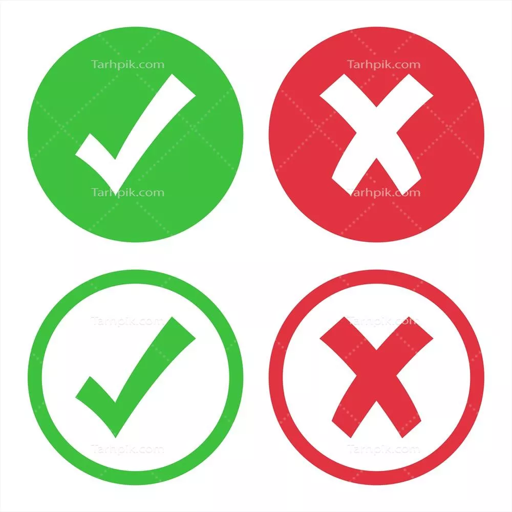 ست وکتور علامات تیک، ضربدر و دایره برای استفاده در طراحی گرافیکی