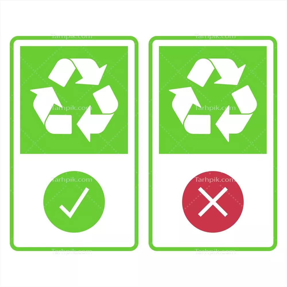 نمادهای قابل بازیافت با علامت های تیک و ضربدر به صورت وکتور