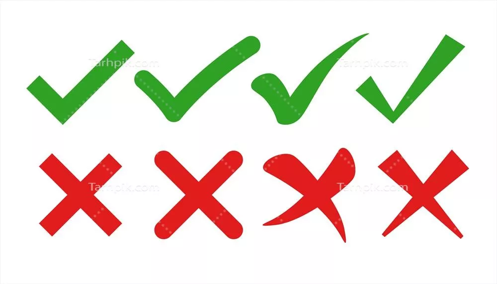 علامت های تیک و ضربدر به سبک وکتور در طراحی تخت