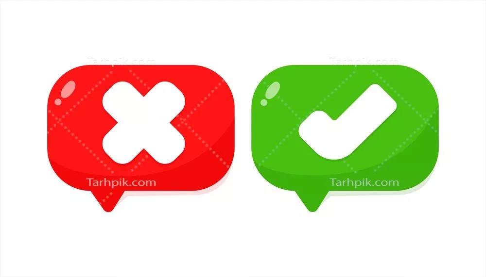 وکتور آیکون نماد علامت تیک و علامت ضربدر به صورت جدولی و مجزا