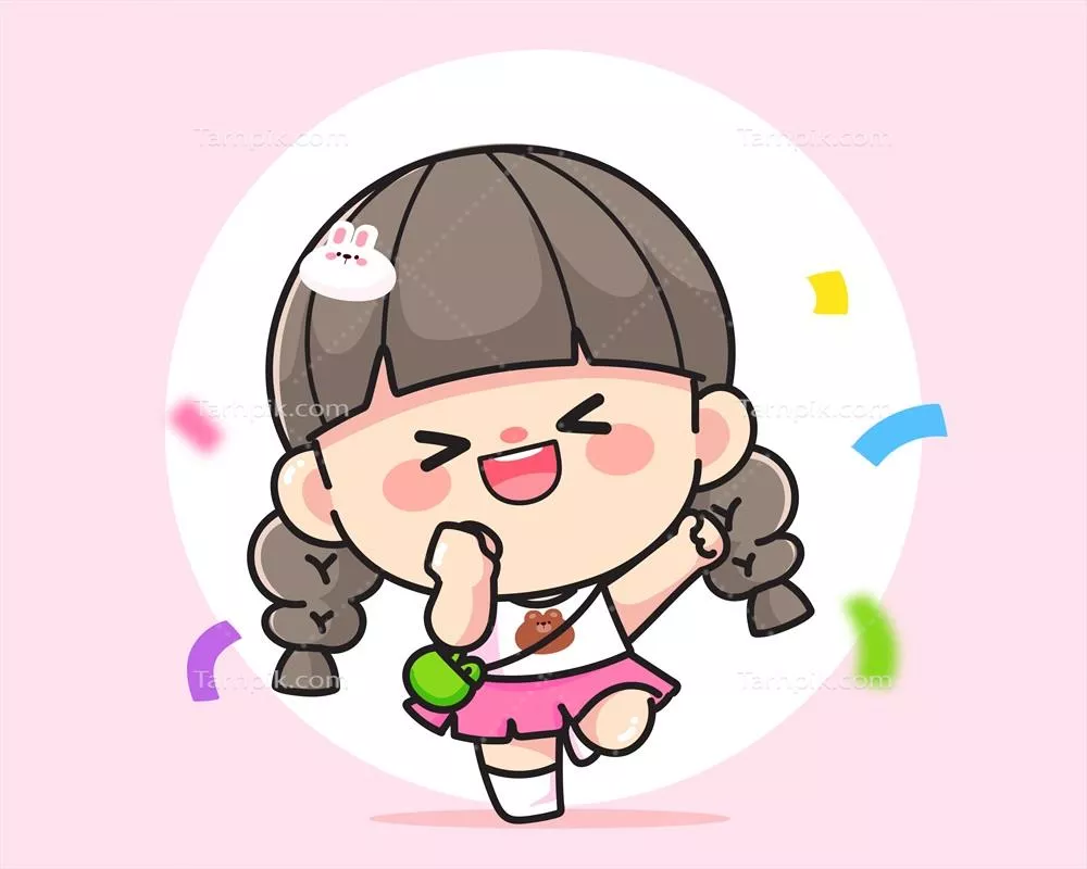 وکتور illustration و طراحی کارتونی دختر شاد و خوشحال که دستانش را به سمت بالا بلند کرده است