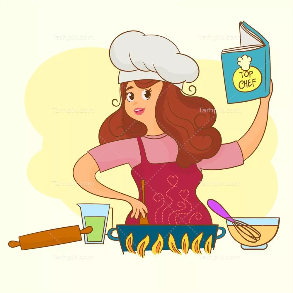 وکتور شغل سرآشپزی: استفاده از کتاب دستور پخت در حین کار در آشپزخانه