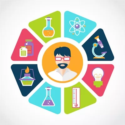 وکتور تصویرسازی مفاهیم شیمی با عناصر و آواتارهای ترکیبی و برداری