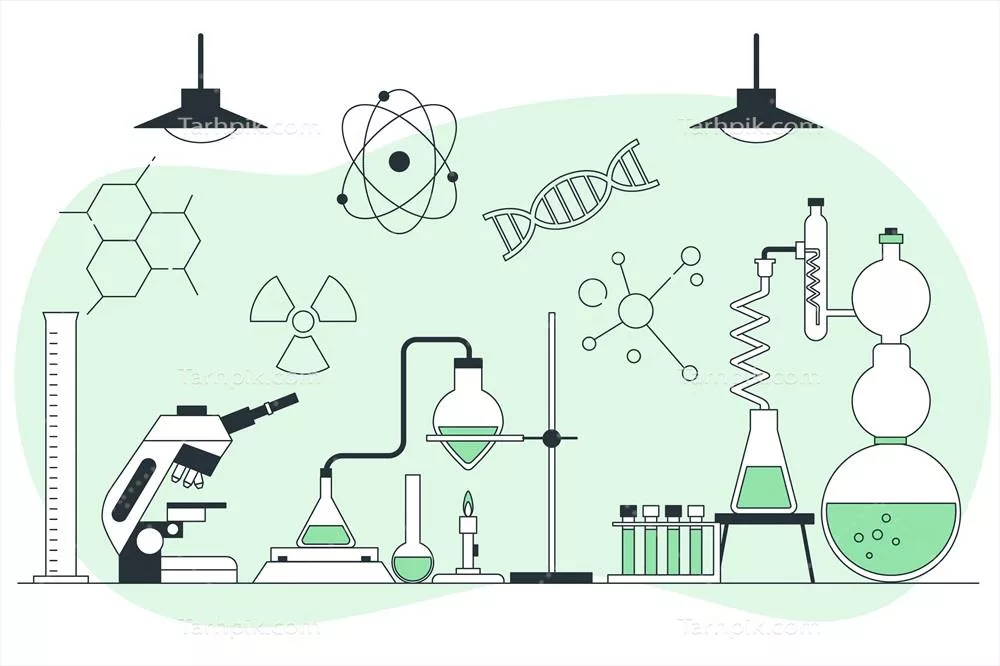 تصویر مفهومی آزمایشگاه شیمی به صورت وکتور برای آموزش علوم