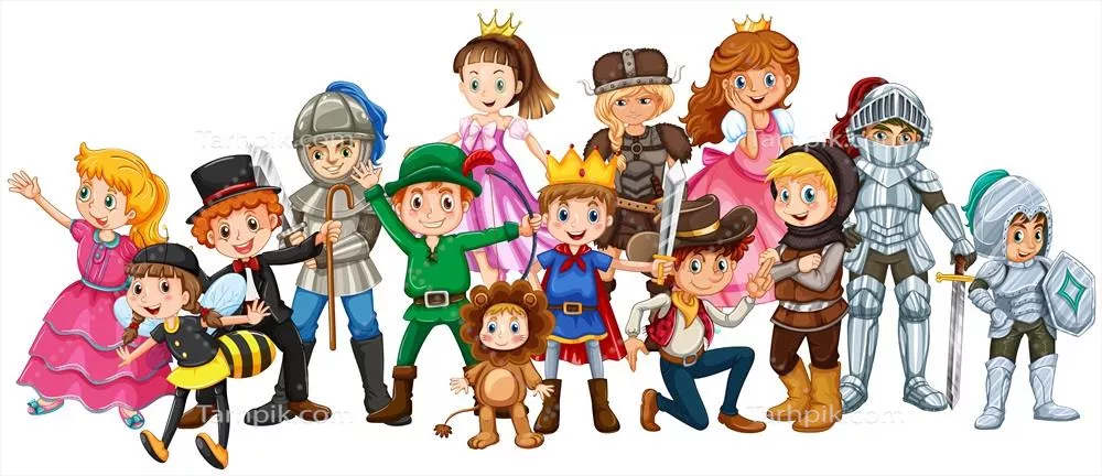 وکتور تصویری زیبا از کودکان در لباسهای صحنهای و نمایشهای هنری