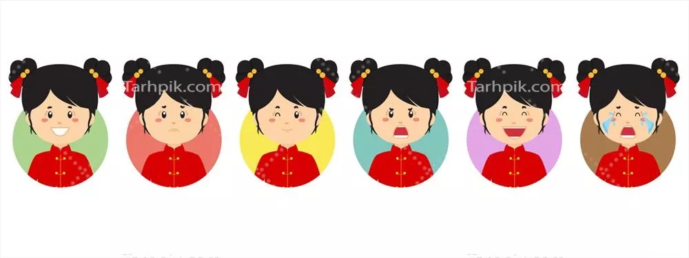 وکتور چهره های مختلف و تابلوهای چینی: نمایشی از احساسات و ویژگی‌ها